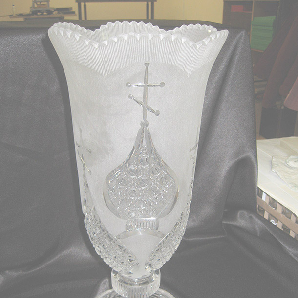 Ваза Купалы (крыштальная ваза з ручной аўтарскай гравіроўкай Купалы, выс. 465мм)